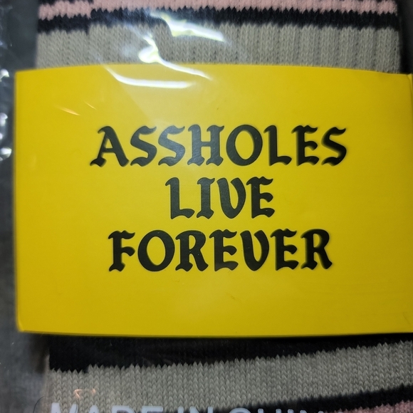 NEW Assholes Live Forever Colorblock Crew Socks, Unisex, Size 6-11 Black Cream - Picture 5 of 9